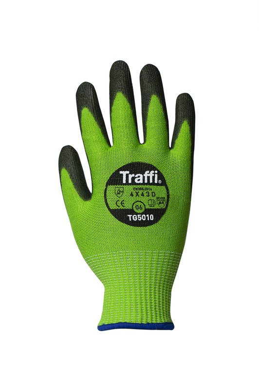 TRAFFI TG5010 X-DURA CLASSIC PU CUT LEVEL D SAFETY GLOVE-GREEN